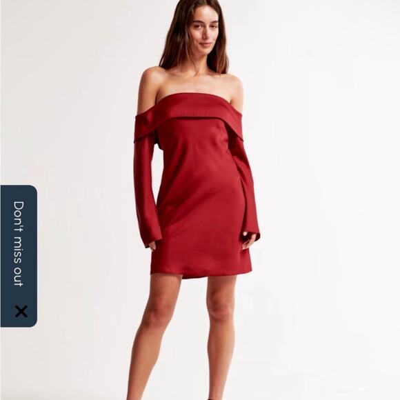 Abercrombie & Fitch Long Sleeve Off The Shoulder Satin Dress Size Small Tall - Picture 2 of 12